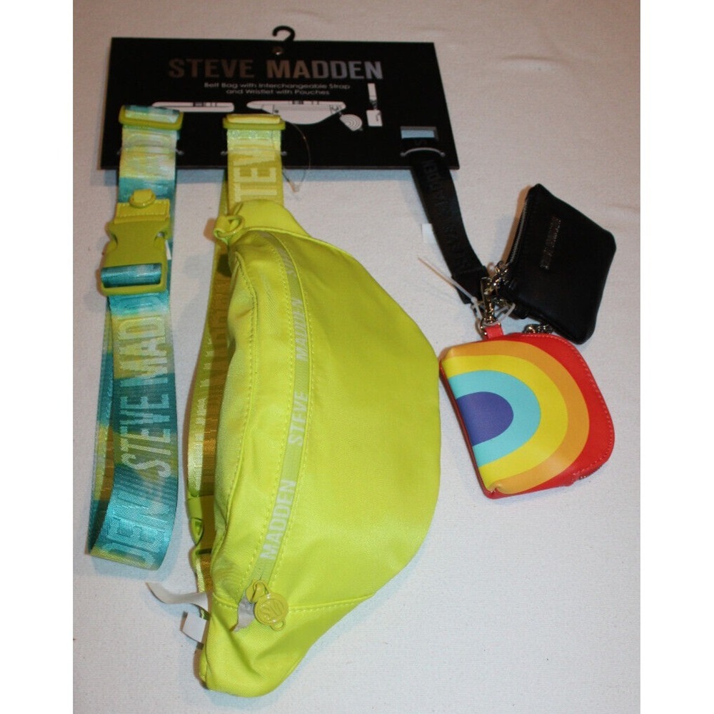 Steve Madden Belt Bag w/ Interchangeable Strap & Wristlet w/ Pouches Citron NEW
